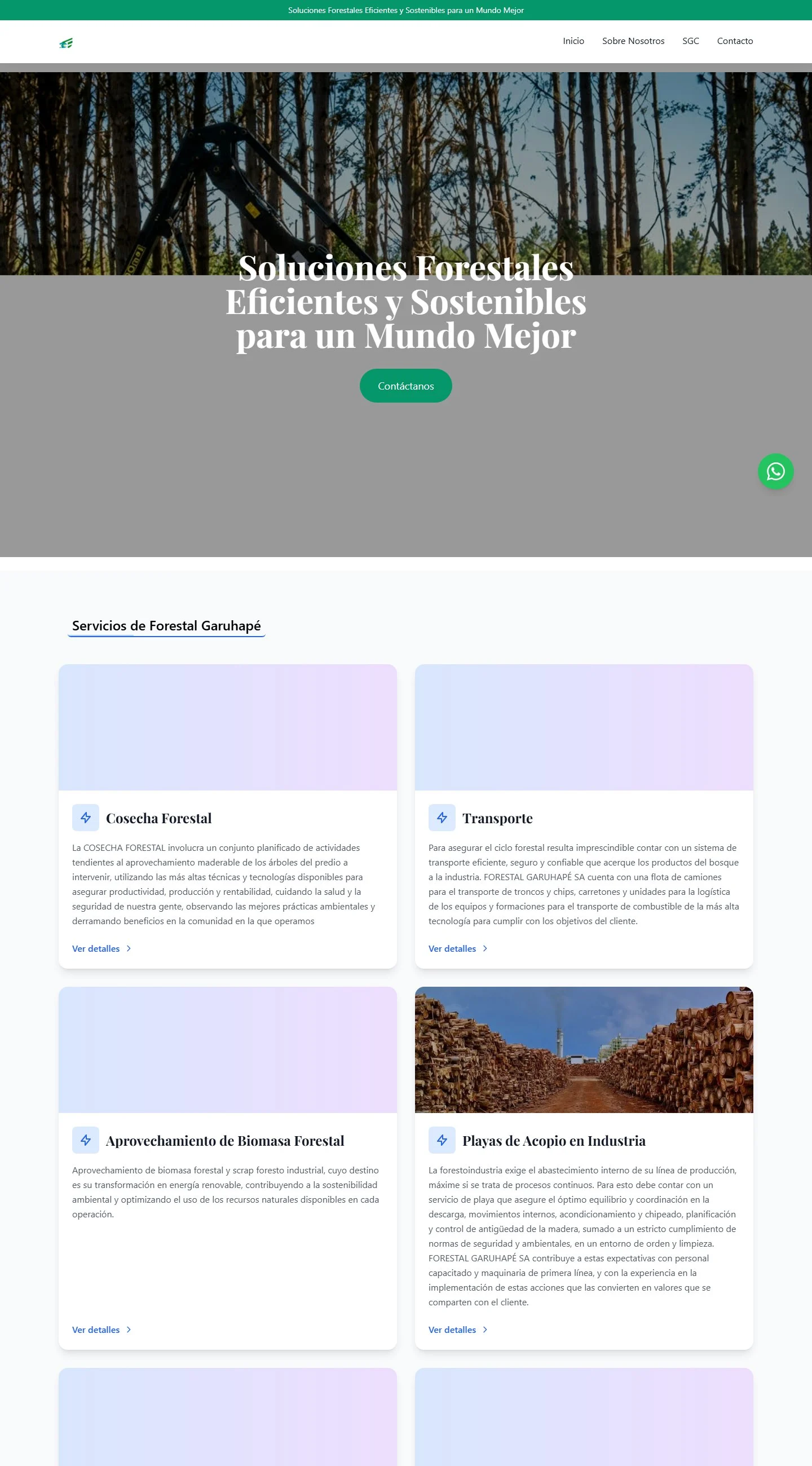 Página completa del sitio de Forestal Garuhapé en escritorio.
