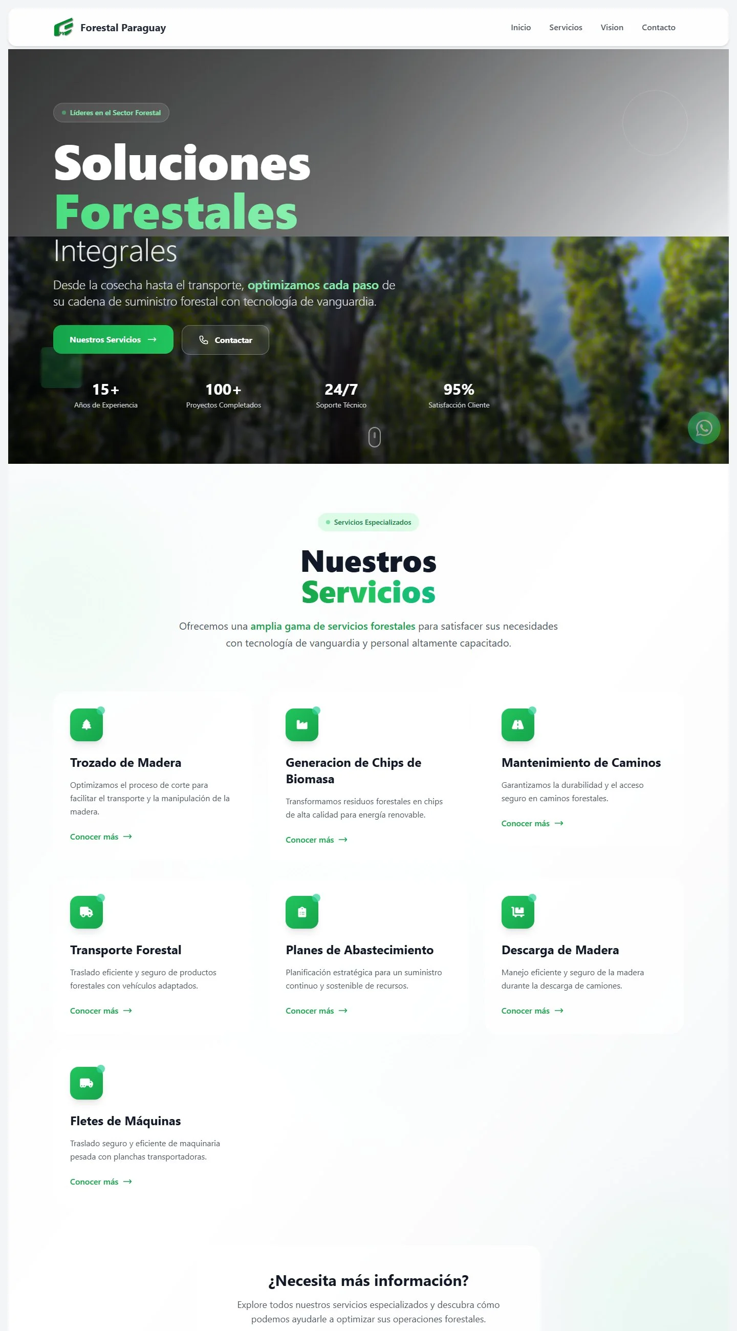 Página completa del sitio de Forestal Paraguay en escritorio.