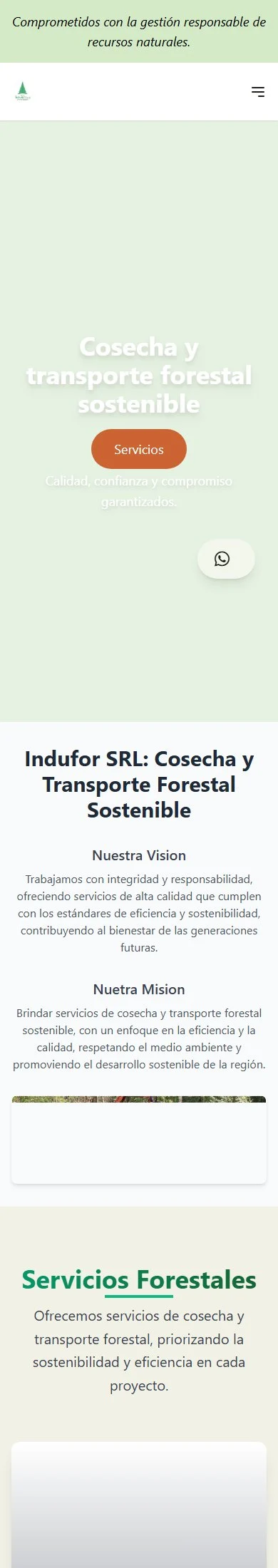 Página completa del sitio de Indufor en teléfono.