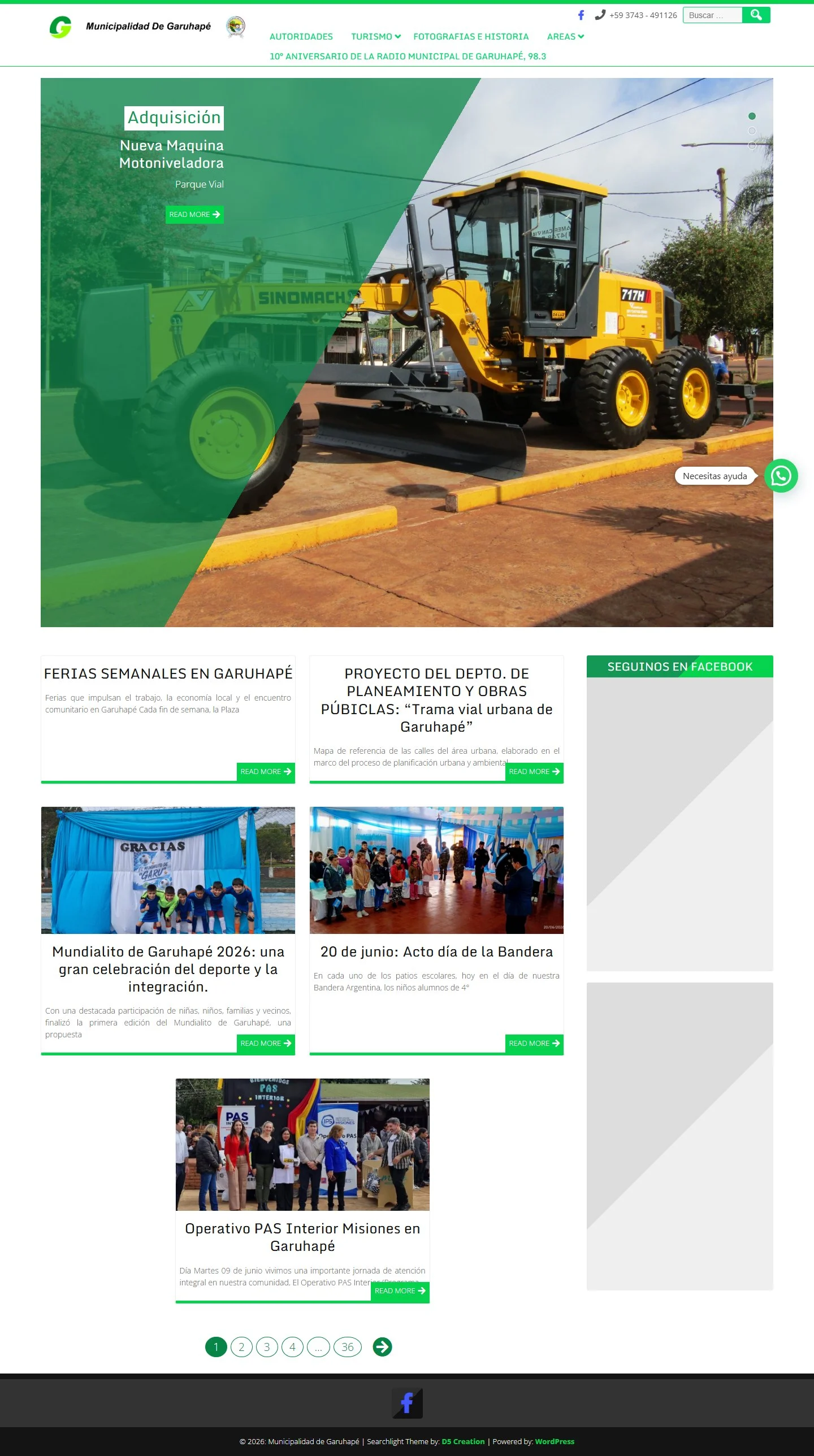 Página completa del sitio de Municipalidad de Garuhapé en escritorio.